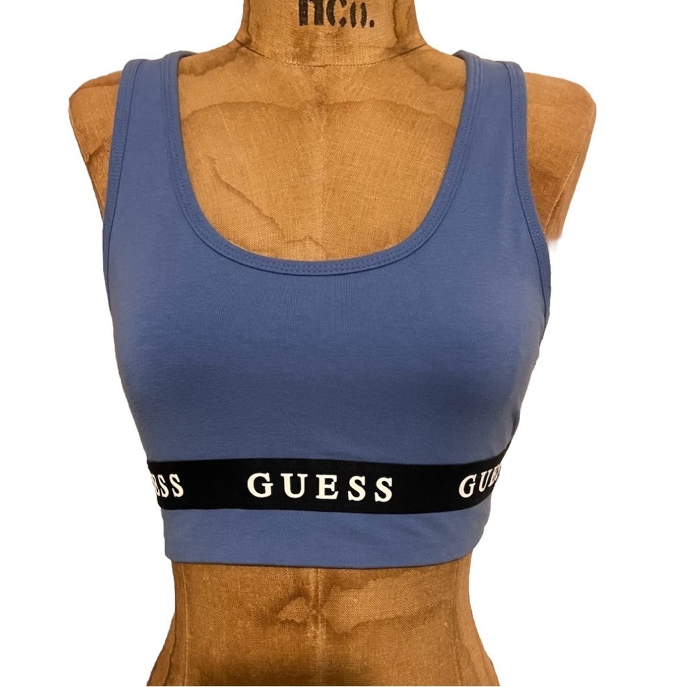 GUESS Indigo Active Crop Top with Black Band EUC M